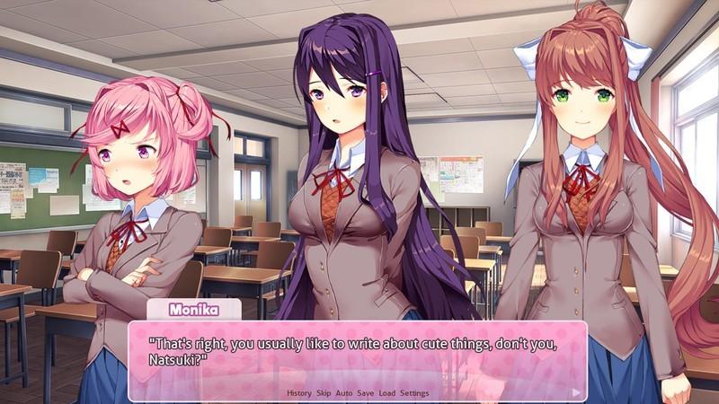 اسکرین شات Doki Doki Literature Club از ناتسوکی، یوری و مونیکا، یکی از بهترین بازی های رایگان کامپیوتر