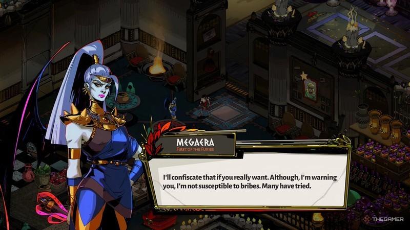 Hades نحوه عاشق شدن: Talking to Megaera in Hades within the lounge after giving her Nectar, as part of her bond and romance path.