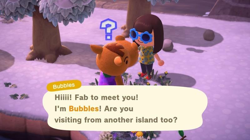 بابلز در بازی Animal Crossing: New Horizons به بازیکن سلام می کند