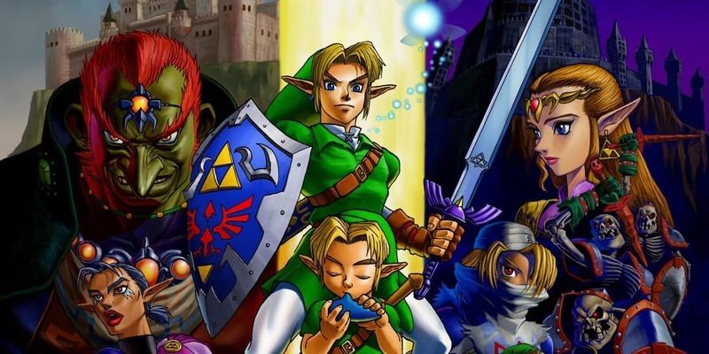 تریلر The Legend of Zelda: Ocarina of Time 4K. آرت اصلی بازی The Legend of Zelda: Ocarina of Time با لینک جوان و بزرگسال و اوکارینا و مستر سورد.