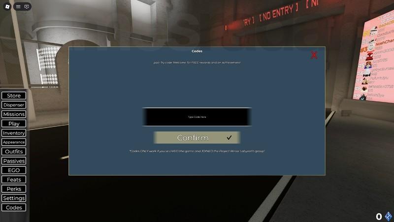 نحوه استفاده از کدهای فعال Project Mirror Labyrinth در بازی Project Mirror Labyrinth.