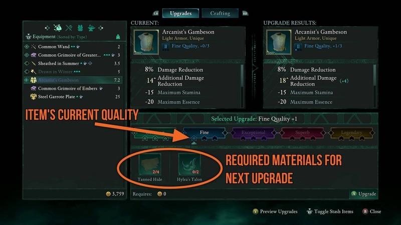 رابط کاربری ارتقا تجهیزات Avowed در میز کار Avowed همراه با سطوح کیفیت و مواد آپگرید