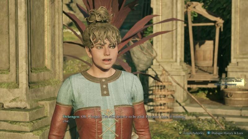 بهترین پایان Avowed Cabin Fever - زن الف دهنگن در ماموریت جانبی Cabin Fever بازی Avowed در حال دادن حلقه Vindictive Band