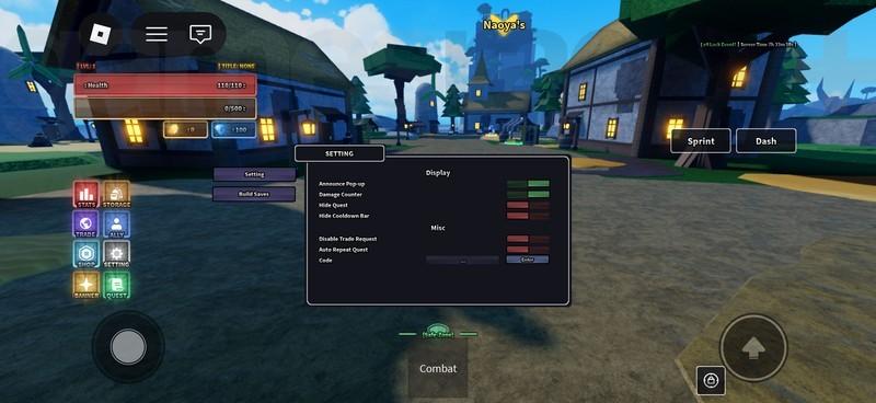 منوی وارد کردن کدهای جدید Rogue Piece