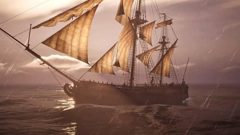 پیش نمایش Windrose دزدان دریایی: کشتی Windrose روی دریا در طوفان.