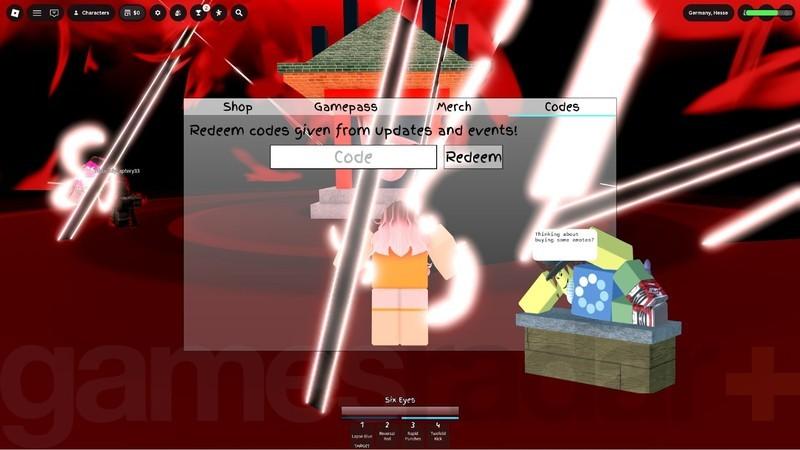 منوی داخل بازی برای استفاده از کدهای فعال Jujutsu Shenanigans.