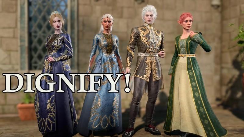 آرت اصلی ماد Dignify برای بازی Baldur's Gate 3 و جنجال مودساز Baldur's Gate 3 که چندین شخصیت از جمله آستاریون (Astarion) رو در حال ایستادن در شهر نشون می ده.