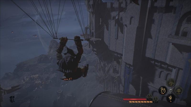 استیکس با پاراگلایدر از یک سازه در The Wall به سازه دیگری می رود و جریان های هوا در Styx: Blades of Greed نقد و بررسی دیده می شوند