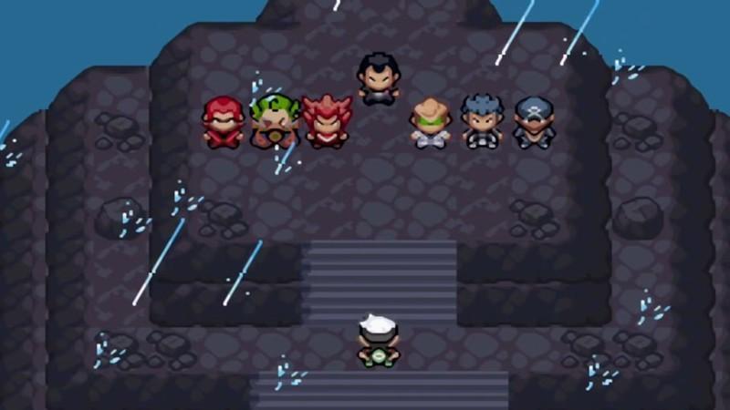 تجمع شخصیت ها در یک غار در Pokémon Hyper Emerald ROM hack