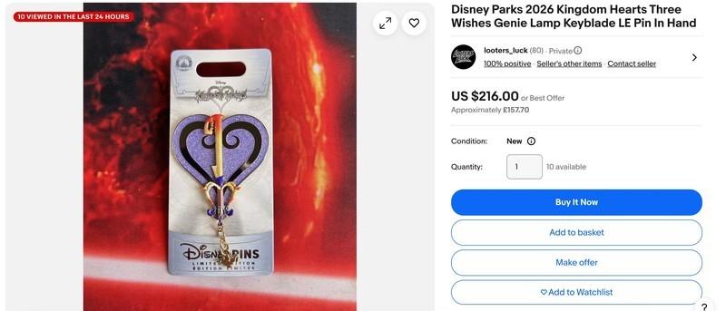 گران فروشی پین Kingdom Hearts - پین Three Wishes بازی Kingdom Hearts که با قیمت 200 دلار توی eBay برای فروش گذاشته شده.