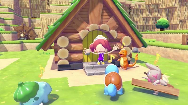 شخصیت دیتو در حال جشن گرفتن با چارمندر و اسکوئرتل در Pokopia، بهترین بازی Pokemon.