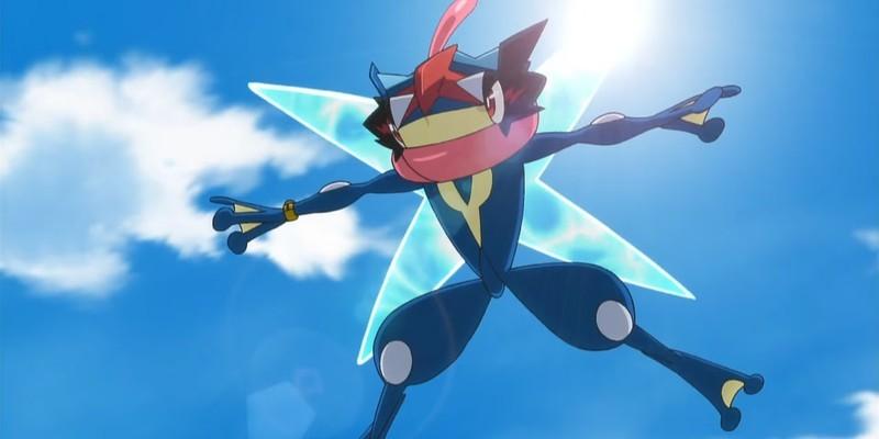Greninjaِ اش، یکی از برترین Pokemon های Ash، در حال پرواز.
