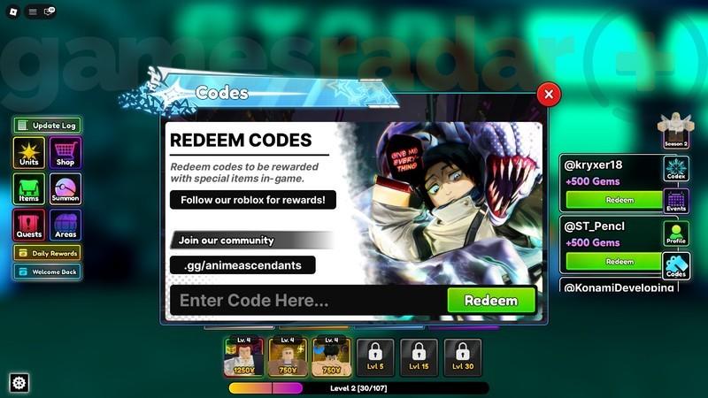 جعبه وارد کردن کد Anime Ascendants کد فعال