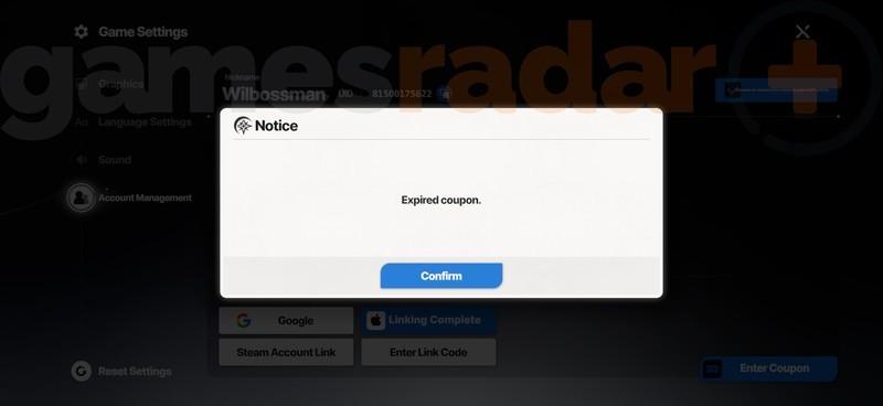 منوی کوپن که کد هدیه Star Savior منقضی شده را نشان می دهد