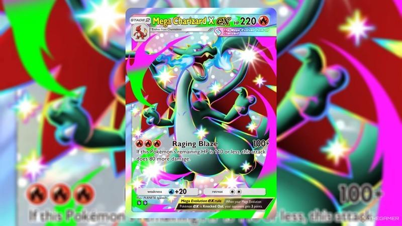 کارت مگا چاریزارد ایکس (Mega Charizard X) از نوع double shiny rare در Pokemon TCG Pocket Mega Shine.