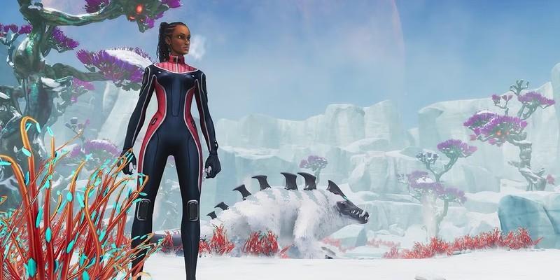 شخصیت اصلی با لباس غواصی در Subnautica Below Zero ایستاده است، بازی های رایگان پلی استیشن پلاس