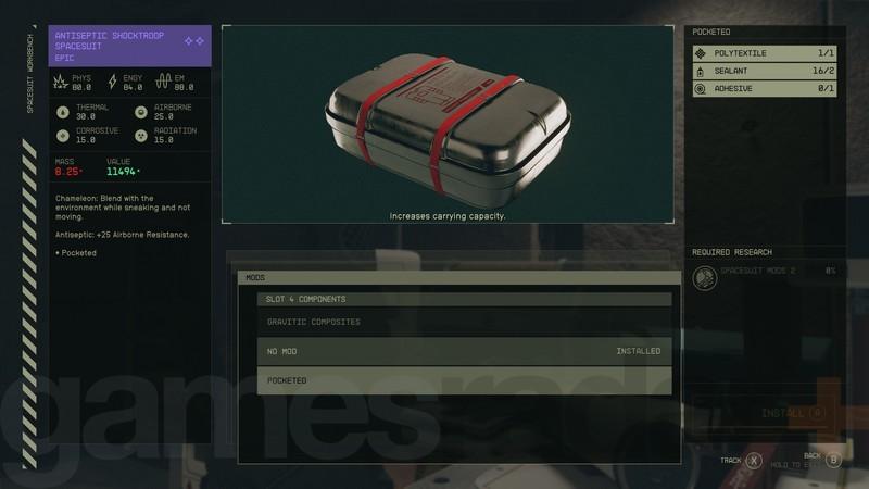 مادهای Pocketed یا Extra Capacity برای افزایش وزن حمل Starfield
