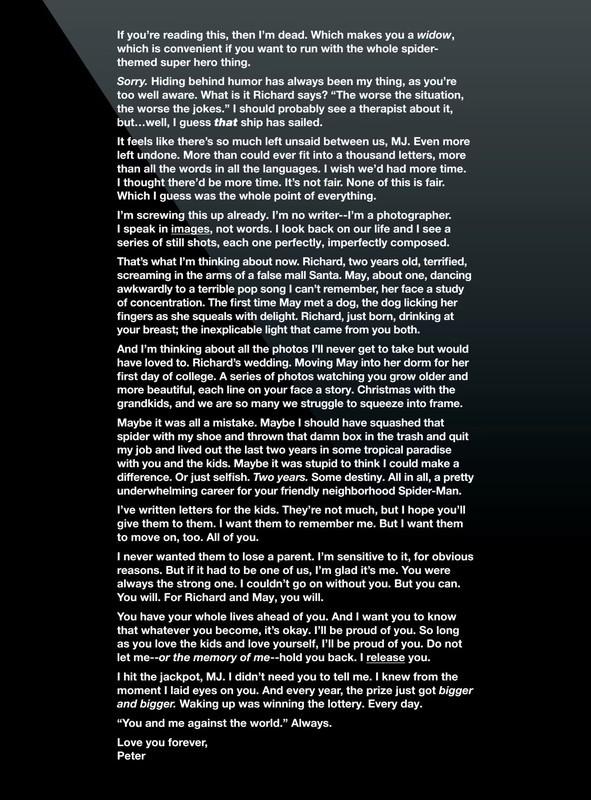 مرگ Spider-Man در Ultimate Endgame: نامه Spider-Man به مری جین در Ultimate Endgame #3