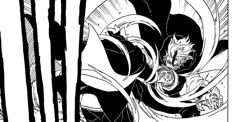 بوروتو در حال استفاده از راسنگان اوزوهیکو علیه کد، یکی از جوتسوهای جدید و قوی Boruto