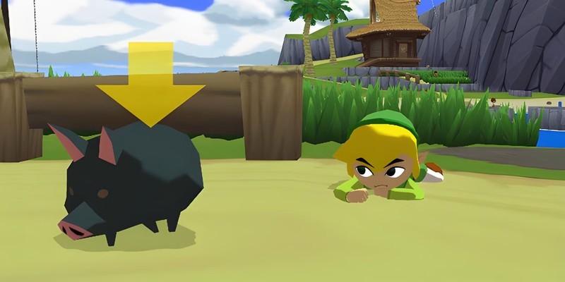 «لینک» که داره یواشکی به یه خوک سیاه در بازی The Legend of Zelda The Wind Waker نزدیک می شه. Zelda: The Wind Waker در 4K