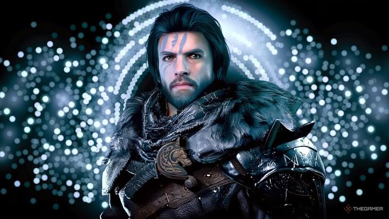 شخصیت اصلی Crimson Desert جلوی یک پس زمینه دایره ای سفید. Crimson Desert بهبود نظرات استیم.