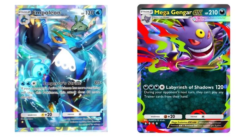 کارت های امپولیون (Empoleon) و مگا گنگار (Mega Gengar) در بازی Pokemon TCG Pocket Mega Shine.