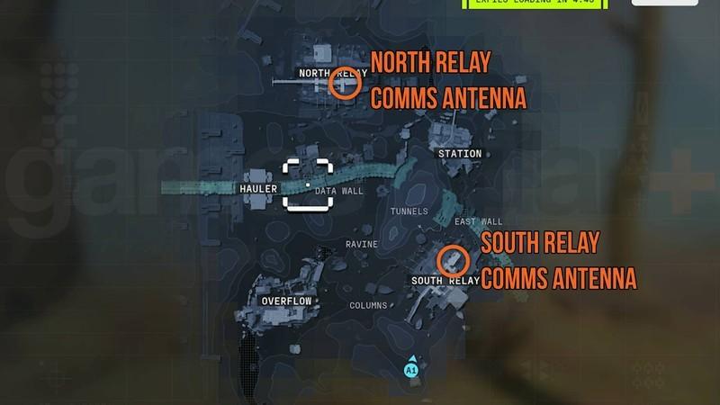 آموزش Marathon Welcome to Tau Ceti - نقشه Perimeter بازی Marathon که مکان های آنتن های ارتباطی رو در بخش های رله شمالی و جنوبی نشون میده