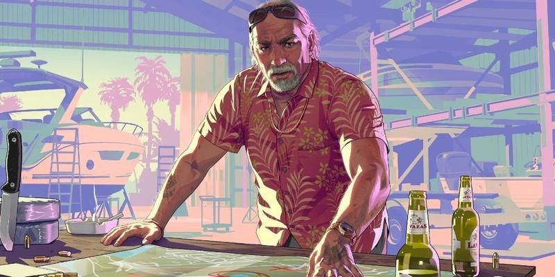شخصیت GTA 6 با پیراهن صورتی در حالی که دستش رو روی میز گذاشته ایستاده، پیش بینی پایان لودینگ GTA 6