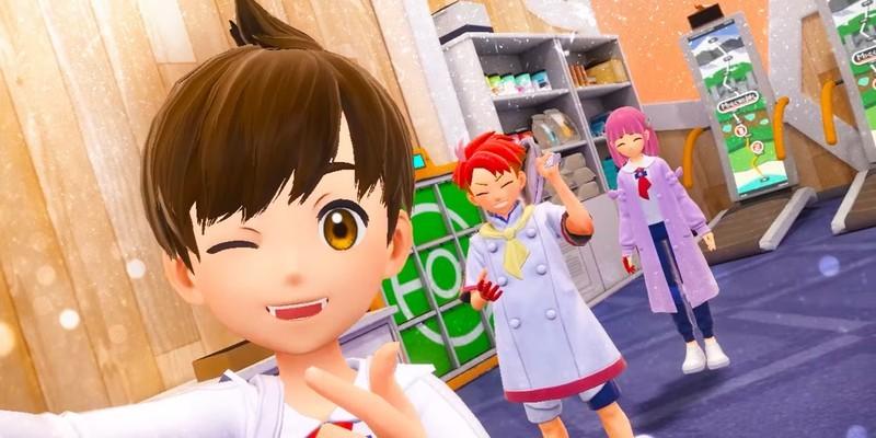 سه شخصیت از دی ال سی The Teal Mask بازی Pokémon Scarlet and Violet در حال سلفی گرفتن. Pokémon Winds & Waves: اصلاح اشتباهات در داستان غیرخطی بازی.