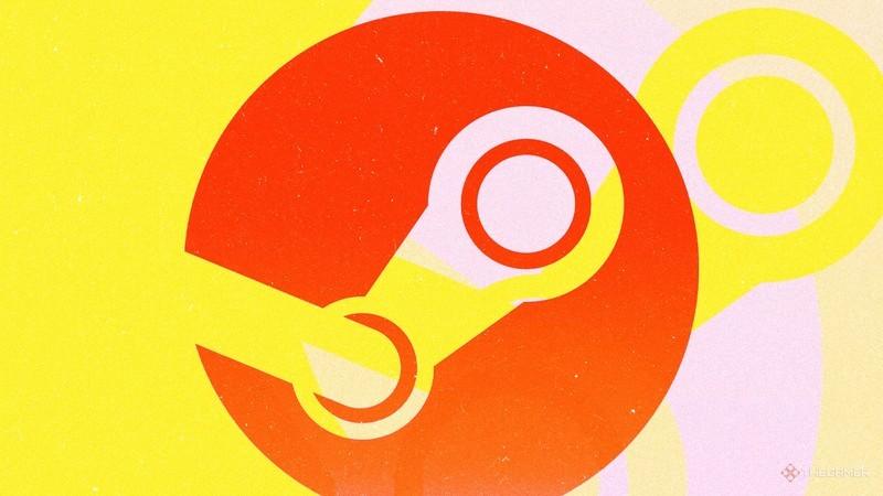 لوگوی Steam روی یک پس زمینه زرد، و یک لوگوی بزرگ تر و سفید Steam، نمادی از بازگشت بازی های NSFW Steam.