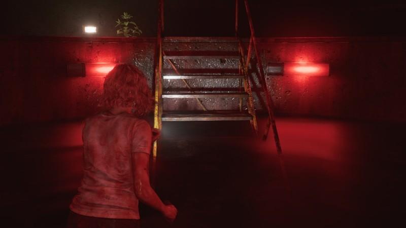 گریس در یک مخزن خون در مرحله Saw Resident Evil Requiem