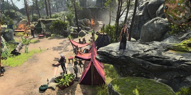 نمایی از کمپ شما در Baldur's Gate 3 با استفاده از مود انتخاب کمپ.