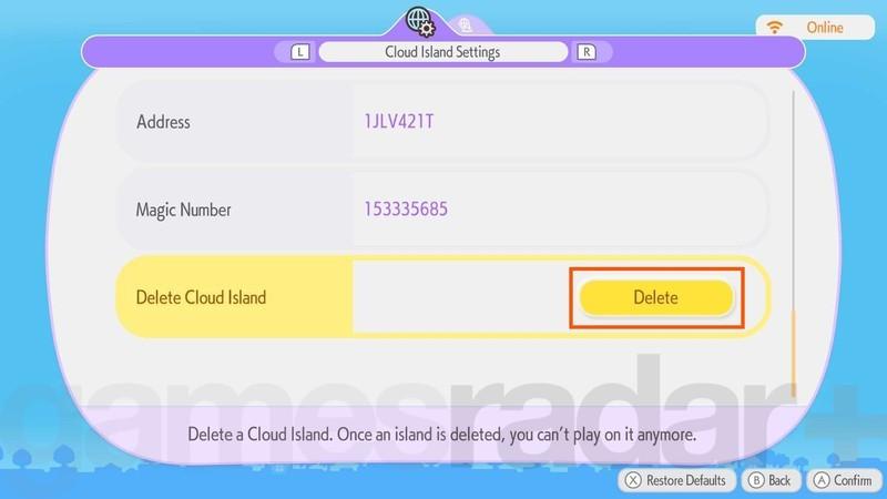 منوی تنظیمات برای حذف ساخت جزیره ابری Pokemon Pokopia