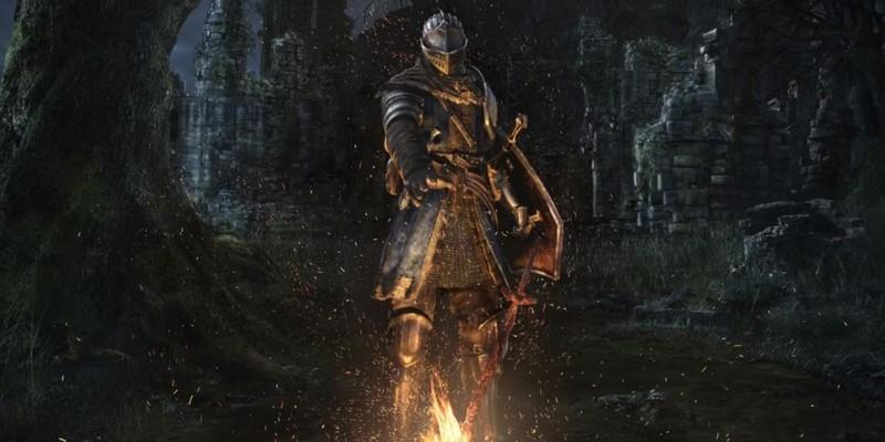 تصویر هنری شخصیت Chosen Undead در حال روشن کردن یک بونفایر. مجسمه Dark Souls