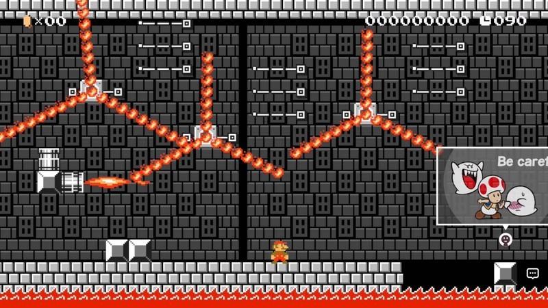 ماریو در محاصره آتش در Super Mario Maker 2 در چالش Bowser Jr Mario Maker 2.