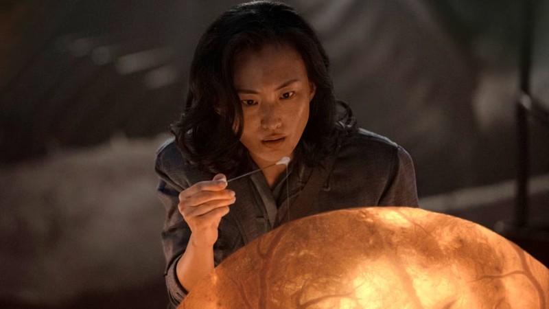 کیکو در حال مطالعه تخم بیگانه در Monarch: Legacy of Monsters توضیح