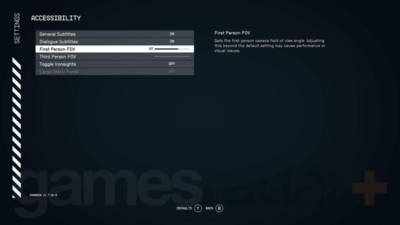 منوی دسترسی پذیری Starfield برای افزایش FOV Starfield